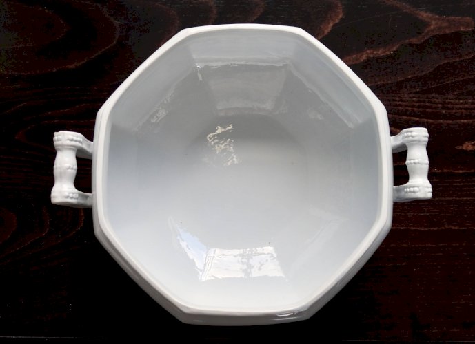 Soupière ancienne faïence Creil et Montereau motif Perle bleue