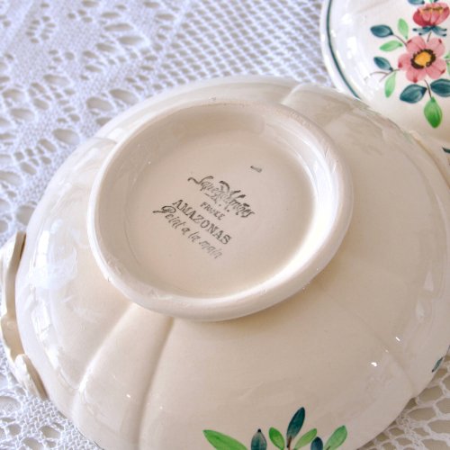 Soupière ancienne Sarreguemines Amazonas peint main