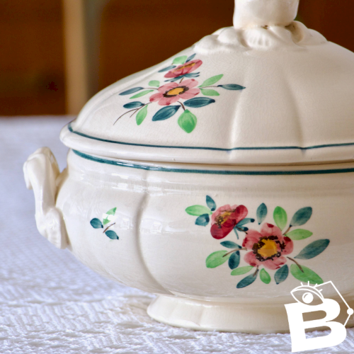 Soupière ancienne Sarreguemines Amazonas peint main