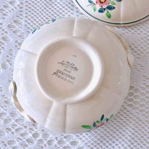 Soupière ancienne Sarreguemines Amazonas peint main