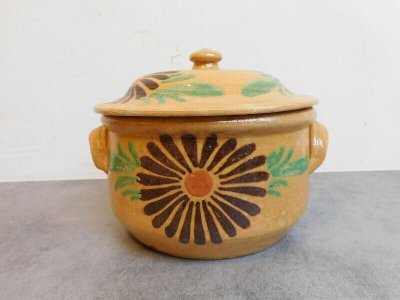 GLAZED EARTHENWARE SOUP TUREEN WITH FLOWER DECORATION