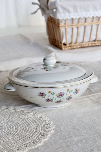 Soupière vintage faïence Lunéville - Modèle Christine - Décor fleuri