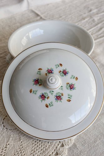 Soupière vintage faïence Lunéville - Modèle Christine - Décor fleuri