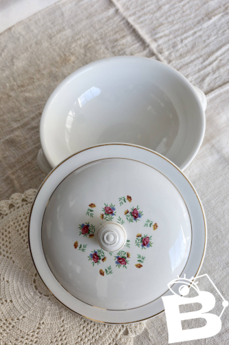 Soupière vintage faïence Lunéville - Modèle Christine - Décor fleuri