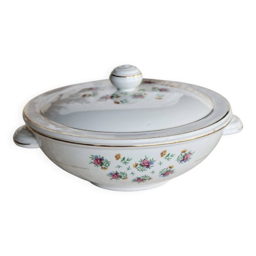 Soupière vintage faïence Lunéville - Modèle Christine - Décor fleuri