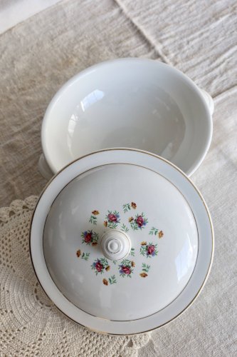 Soupière vintage faïence Lunéville - Modèle Christine - Décor fleuri