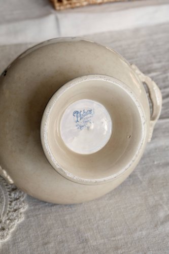 Soupière vintage terre de fer Saint Amand Hamage Nord modèle Platane bleu