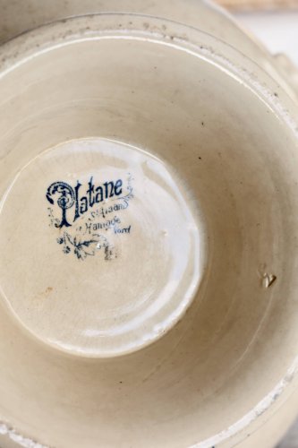 Soupière vintage terre de fer Saint Amand Hamage Nord modèle Platane bleu