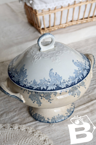 Soupière vintage terre de fer Saint Amand Hamage Nord modèle Platane bleu