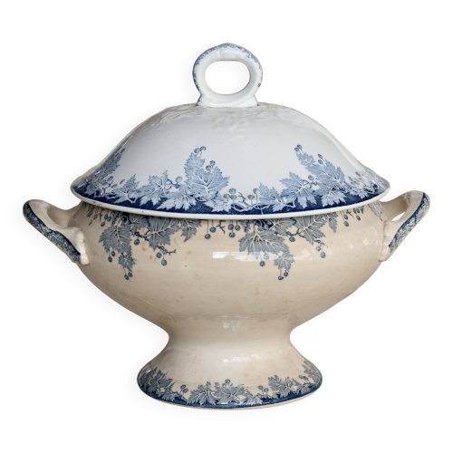 Soupière vintage terre de fer Saint Amand Hamage Nord modèle Platane bleu