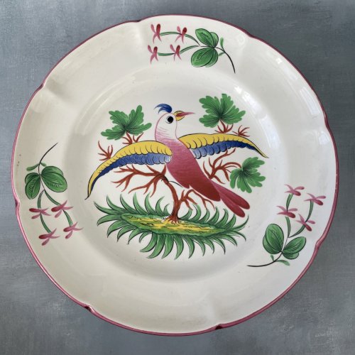 ST CLEMENCE 2 assiette vintage faience décor fleurs 44 et oiseau 62 Diam.~24.5cm