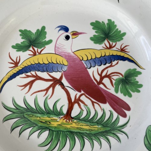 ST CLEMENCE 2 assiette vintage faience décor fleurs 44 et oiseau 62 Diam.~24.5cm