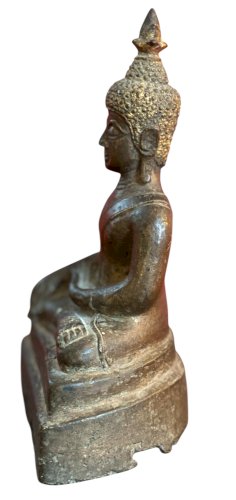 Statue Bouddha en bronze patiné – 25 cm – Authentique & raffinée