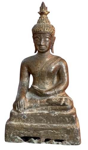 Statue Bouddha en bronze patiné – 25 cm – Authentique & raffinée