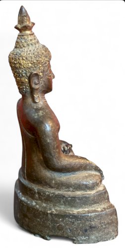 Statue Bouddha en bronze patiné – 25 cm – Authentique & raffinée