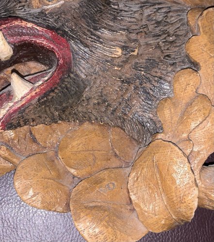 Statue d'applique cynégétique terre cuite XIXe hure de sanglier trophée chasse