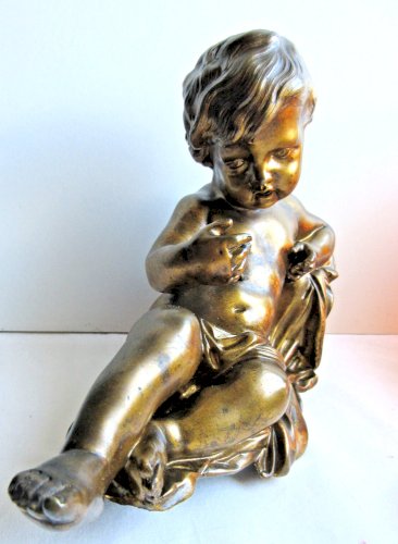 Statue de pendule en bronze, sculpture Napoléon III: Angelot chérubin allongé