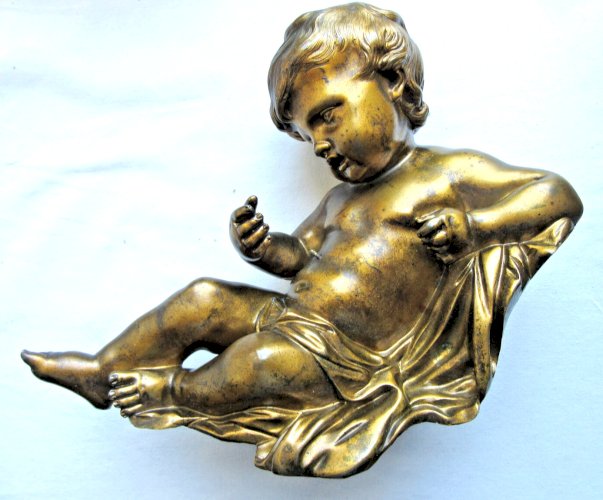 Statue de pendule en bronze, sculpture Napoléon III: Angelot chérubin allongé