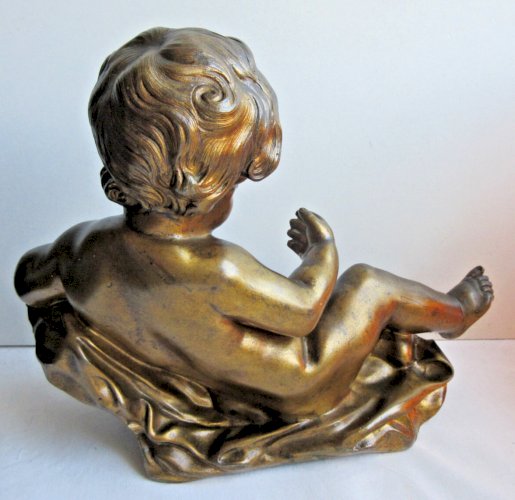 Statue de pendule en bronze, sculpture Napoléon III: Angelot chérubin allongé
