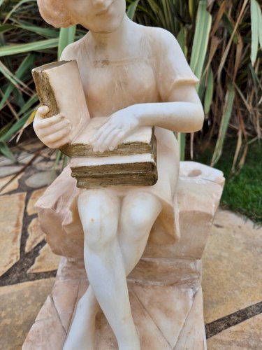 STATUE EN ALBATRE LA LECTRICE OU LA LECTURE SIGNEE PROF BAZZANI ICATEA REF JAC