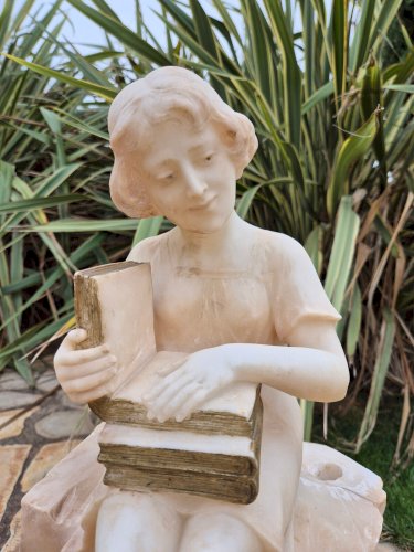 STATUE EN ALBATRE LA LECTRICE OU LA LECTURE SIGNEE PROF BAZZANI ICATEA REF JAC