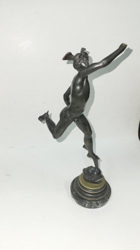 STATUE EN BRONZE MERCURE JEAN DE BOLOGNE SUR SOCLE EN MARBRE