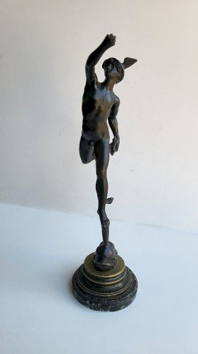 STATUE EN BRONZE MERCURE JEAN DE BOLOGNE SUR SOCLE EN MARBRE