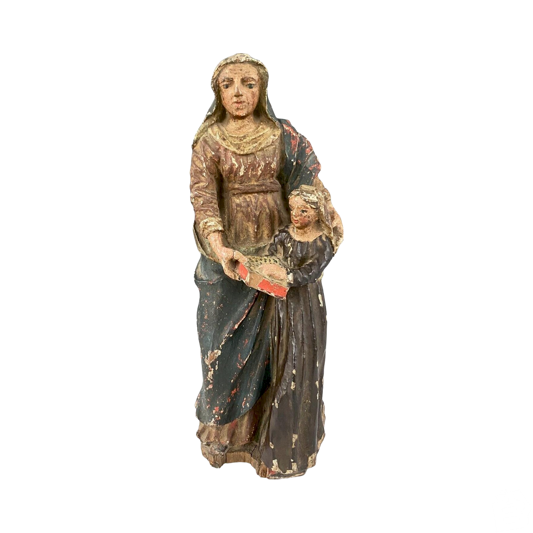 STATUE RELIGIEUSE SAINTE ANNE ENSEIGNANTE BOIS POLYCHROMIE FIN XVIIEME