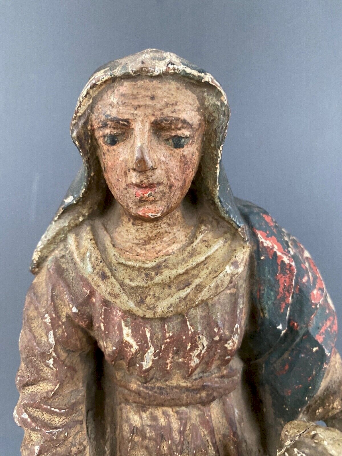 STATUE RELIGIEUSE SAINTE ANNE ENSEIGNANTE BOIS POLYCHROMIE FIN XVIIEME