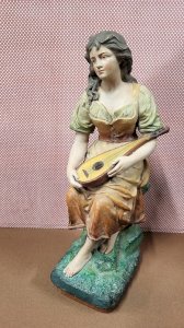TERRACOTTA SCULPTURE STATUE THE LADY PLAYING THE MANDOLIN JOSEPH LE GULUCHE