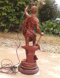 SCULPTURE STATUE BLACKSMITH WITH LIGHTING