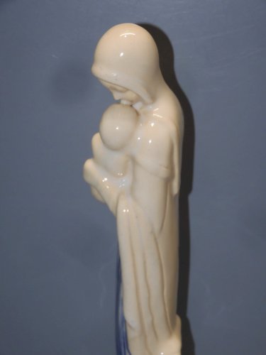 -STATUE VIERGE MARIE A L'ENFANT CERAMIQUE Signée  SF VERRIERES  RELIGION  D
