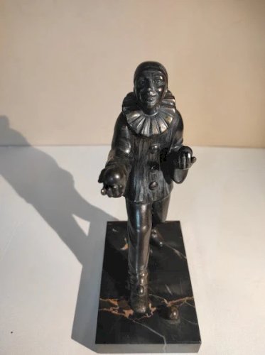 Statuette ancienne Pierrot Jongleur Art Déco marbre noir