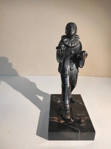 Statuette ancienne Pierrot Jongleur Art Déco marbre noir