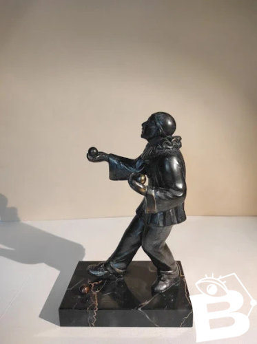 Statuette ancienne Pierrot Jongleur Art Déco marbre noir