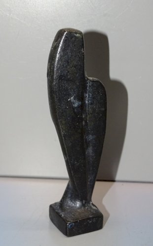 -STATUETTE BRONZE PEINT NOIR COUPLE DEVOTION CYCLADES? DECO VITRINE COLLECTION D