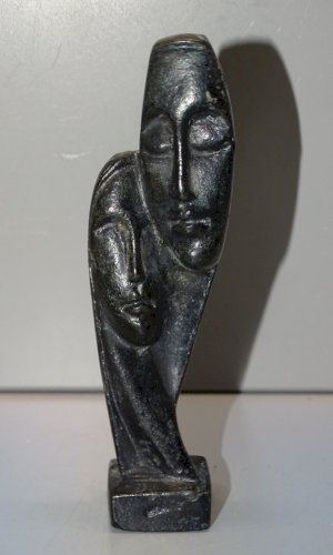 -STATUETTE BRONZE PEINT NOIR COUPLE DEVOTION CYCLADES? DECO VITRINE COLLECTION D