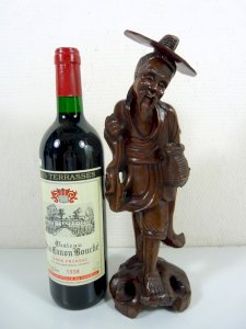 Statuette en Buis Sculpté Japon XIX° SAGE, TBE H - 32 cm
