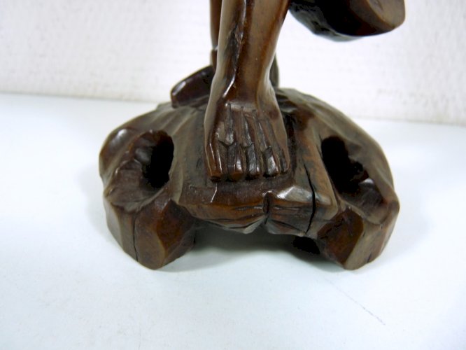 Statuette en Buis Sculpté Japon XIX° SAGE, TBE H - 32 cm