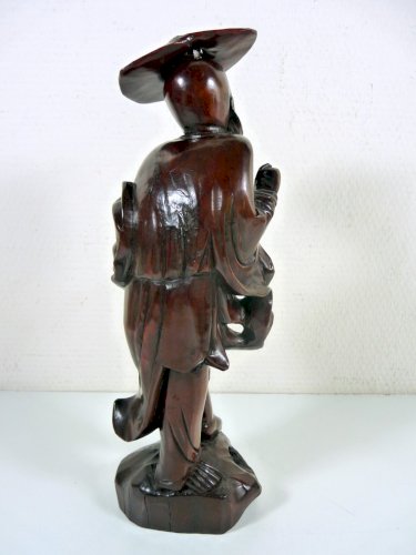Statuette en Buis Sculpté Japon XIX° SAGE, TBE H - 32 cm