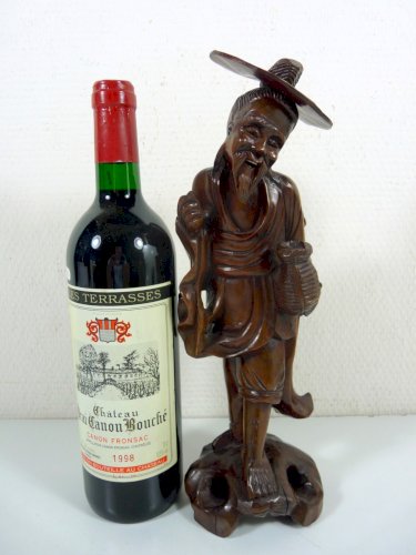 Statuette en Buis Sculpté Japon XIX° SAGE, TBE H - 32 cm