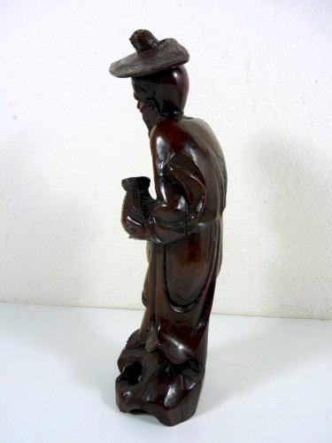 Statuette en Buis Sculpté Japon XIX° SAGE, TBE H - 32 cm