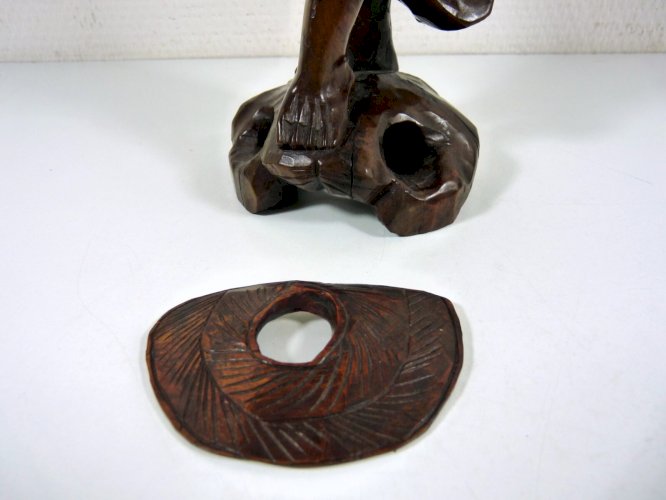 Statuette en Buis Sculpté Japon XIX° SAGE, TBE H - 32 cm