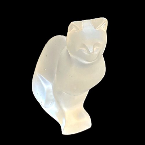 Statuette / Figurine de chat en cristal de Sèvres givré