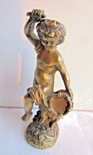 Statuette Napoléon III, figurine de vitrine, bronze doré: Femme nue au tambourin