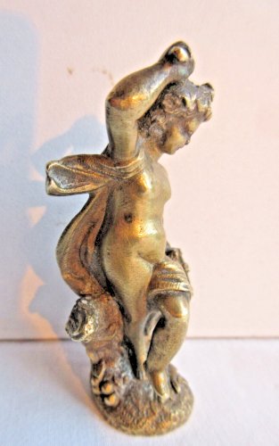 Statuette Napoléon III, figurine de vitrine, bronze doré: Femme nue au tambourin