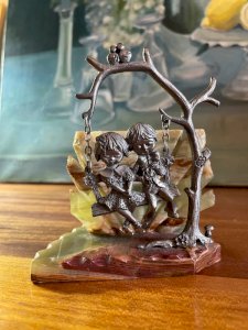 Statuette vintage onyx et étain
