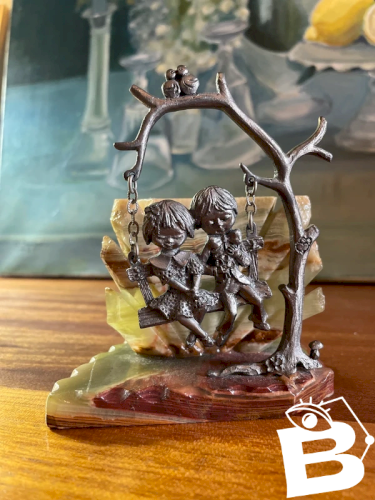 Statuette vintage onyx et étain