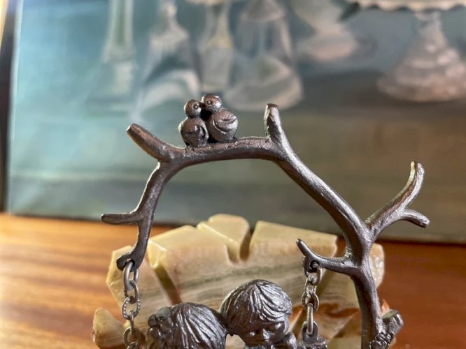 Statuette vintage onyx et étain