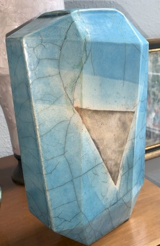 Studio pottery superbe vase céramique raku design géométrique abstrait futuriste